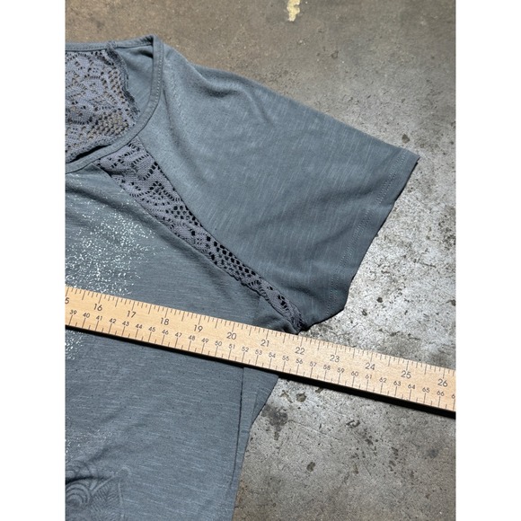 Faded Glory Women XXL 20 Gray Lace Back Ruched T-Shirt Silver Glitter Y2K Top - Picture 5 of 10